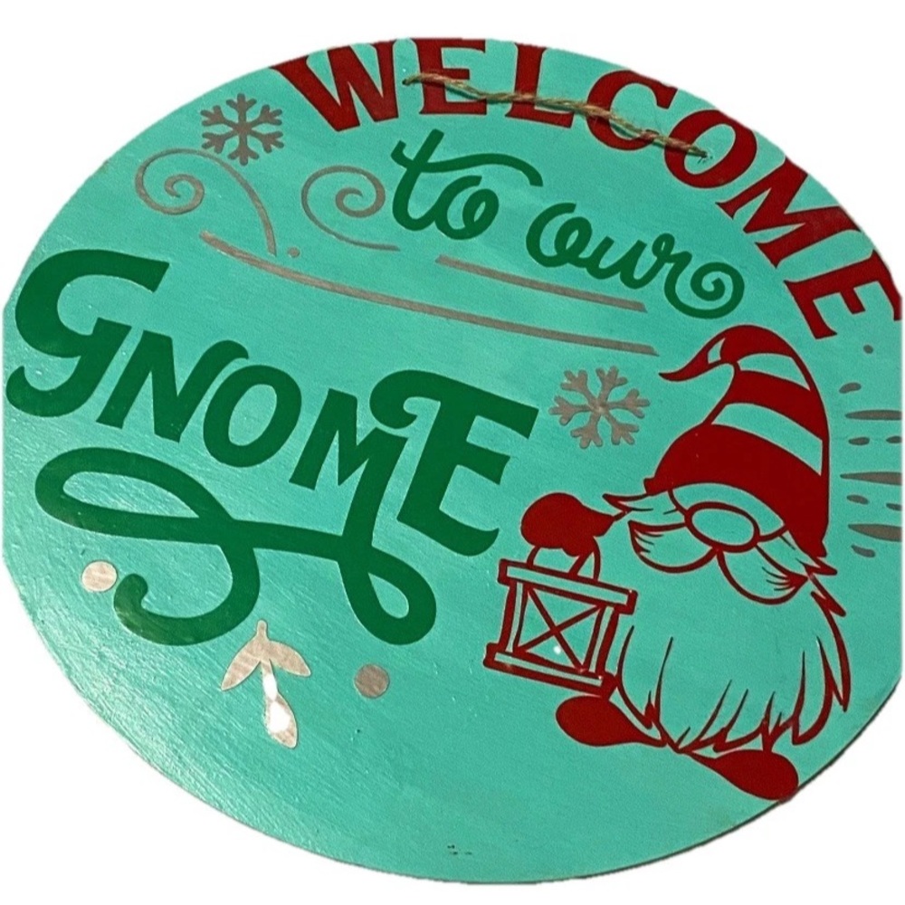 🏡 Welcome To Our Gnome 12” Round Front Door Welcome Lightweight Wood Sign